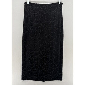 DKNY Skirt L Rayon Blend Velvet Floral Burnout Pencil Straight Maxi Black VTG